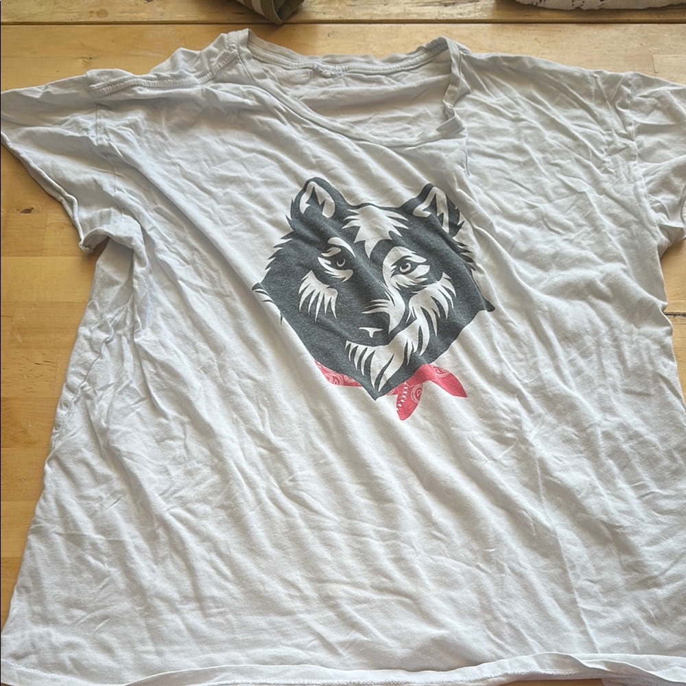 White T-Shirt with Wolf Graphic